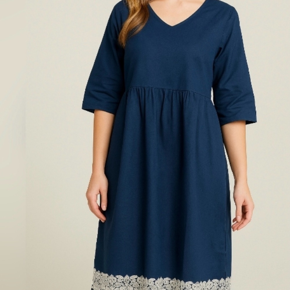 Chambray Jean Embroidered V-
Neck High Waist Dress Small Boho
Cottage Core